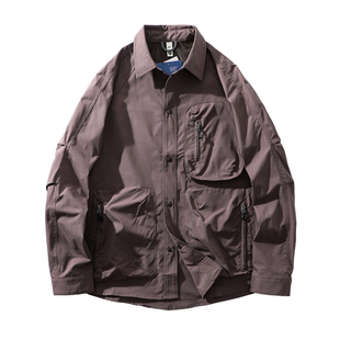 美式山系户外机能轻量化工装外套男春秋多口袋衬衫外贸男装夹克