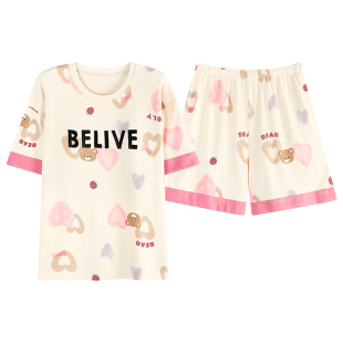 自带胸垫一体睡衣女夏季短袖短裤韩版可爱女生免文胸可外穿家居服