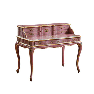 【仿古玫红】法式宫廷风浪漫奢华玫瑰粉色书桌彩绘贴金箔仿琴台