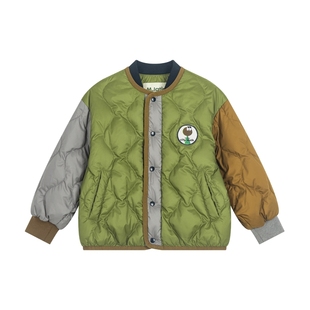 马拉丁童装儿童羽绒服冬男女小童织标撞色拼接轻薄羽绒服