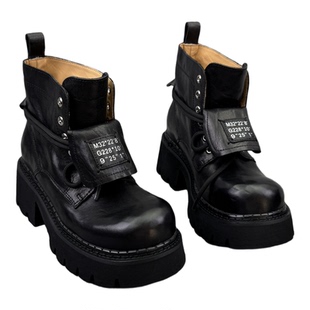 乐魔欧洲站欧货真皮女靴2025秋季新款厚底松糕底系带马丁靴短靴潮
