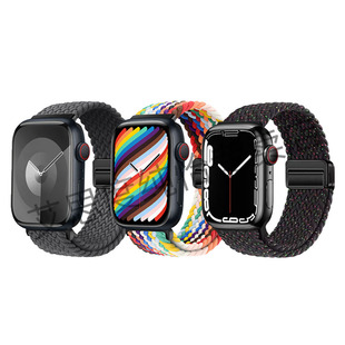 适用华强北S10/S9手表表带S9Ultra2尼龙编织腕带S8Ultra磁吸表链替换带可调节42/45/49mm男女通用46弹力表带