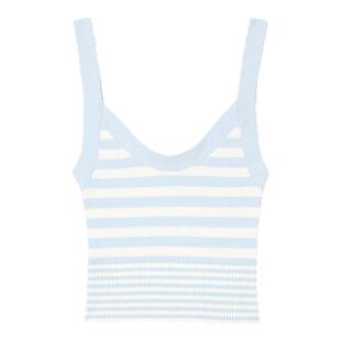 SANDRO夏季女装法式时尚气质经典蓝白条纹撞色修身针织吊带上衣