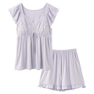 SLEEPTIGHT莫代尔睡衣女夏季带胸垫短袖短裤紫色纯欲风夏天家居服