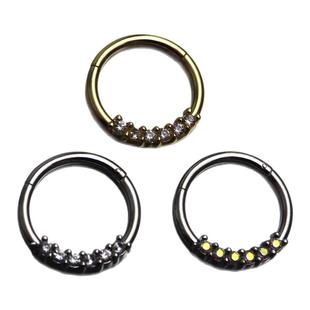 Shinma 16G欧美复古钛钢六锆石鼻中隔耳骨环卡扣式鼻环穿刺饰品