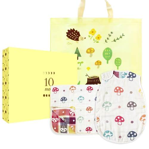 Hoppetta日本好陪他六层纱布蘑菇睡袋婴儿盖被好眠礼盒装满月送礼