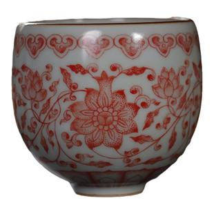 景德镇熙物堂柴窑汝窑水华朱釉下红盖碗盖子家用办公主人杯