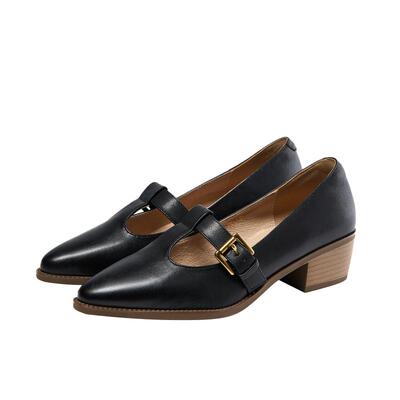 fed尖头粗跟单鞋女中跟鞋