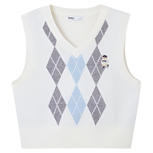 【WOODIE系列】SPAO韩国同款25年春秋小熊女士毛衣马甲