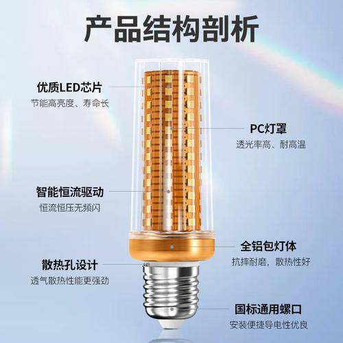 金色玉米灯全光谱家用光e27水晶吊灯led螺口灯泡暖显色玉米高白光