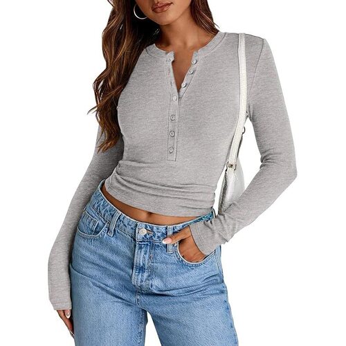V 33089 V Neck Long Sleeve Tee 红色长袖T恤 亚马逊欧美跨境