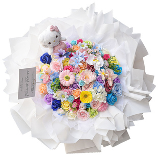 hellokitty永生花玫瑰花束KT玩偶香皂花情人节送女友闺蜜生日礼物