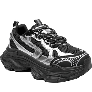 月芽儿老爹鞋女2025新款复古ins厚底时尚休闲女鞋银色运动鞋女鞋