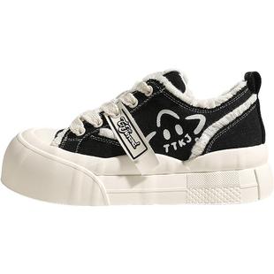 TTKJ厚底鞋冬季加绒女鞋小个子增高保暖棉鞋子休闲运动板鞋帆布鞋