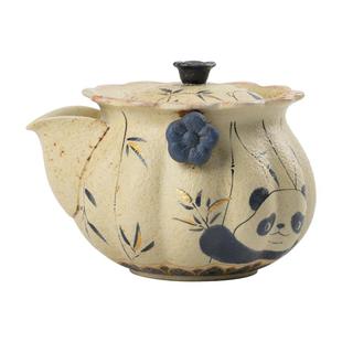 熊猫戏竹青花火石红手抓壶一壶两杯功夫茶具套装复古泡茶壶礼盒装