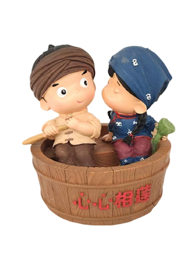 清库存圆盆划船采莲树脂装饰摆件