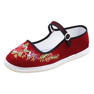 纯布底布鞋女春秋古风绣花鞋千层底民族风老北京风刺绣手工妈妈鞋