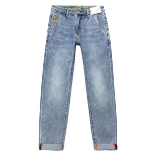 斜插裤兜夏季薄款牛仔裤男九分裤高端潮流浅蓝色弹力修身小脚长裤