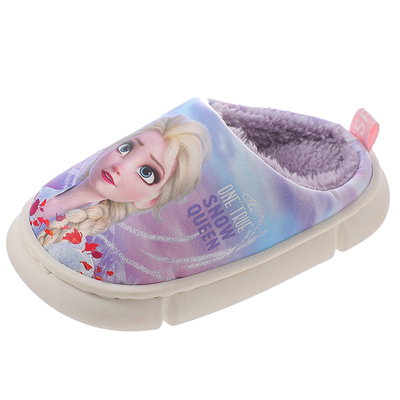 儿童秋冬棉拖鞋季艾莎公主女童pu皮防水室内保暖女孩绒毛拖鞋加厚