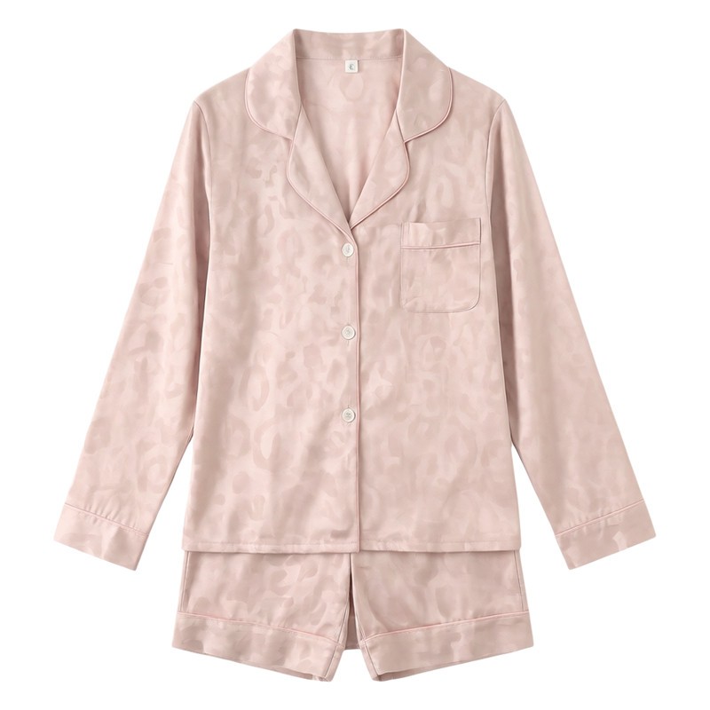 高端粉色豹纹真丝夏季薄款家居服