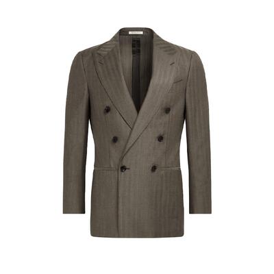 SUITSUPPLY西服灰褐色羊毛混纺男士双排扣西装套装