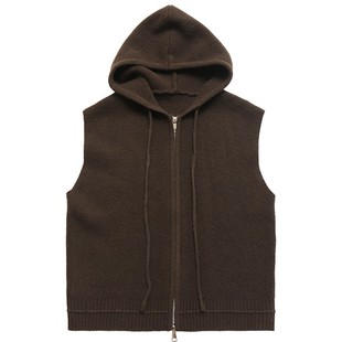 鹿与飞鸟“叠穿的神”蓬松混纺纱抽绳连帽拉链无袖针织背心7097