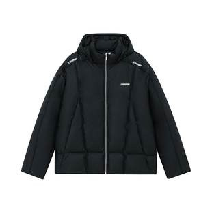 FORNINES三防可拆连帽短款皮面羽绒服男女冬季情侣装潮牌美式外套