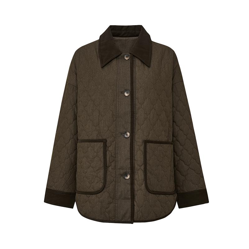 巴恩风轻量菱格衍缝廓型棉服