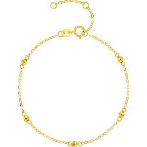 周六福黄18K金手链女金珠手饰多彩金Au750甜美送女友节日礼物