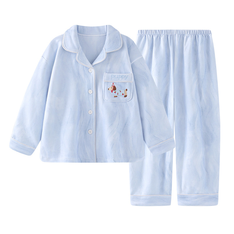 冬季男童德绒加厚保暖家居服套装
