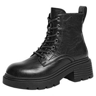 红蜻蜓马丁靴2025秋冬新款女鞋厚底粗跟增高加绒短靴英伦机车靴女