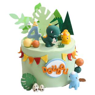 卡通恐龙蛋糕装饰插件可爱抱蛋霸王龙软胶摆件远古儿童生日插牌