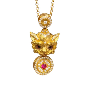 999足金纯黄金吊坠君佩貔貅点钻眨眼招财进宝项链纳福套链毛衣链