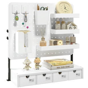 桌面洞洞板置物架书房宿舍夹款带抽屉整理架立式高度可调节收纳架