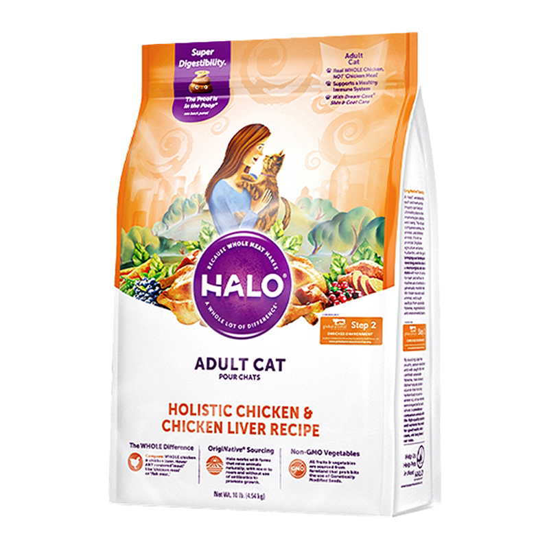 【自营】美产进口Halo自然光环纯鲜肉成猫粮鸡肉味10磅