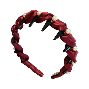 红色珍珠发箍女款高颅顶2026新款洗脸头箍带齿压发卡成人发捆头饰