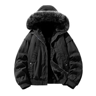 男士加绒纯棉冬装2025新款高级感痞帅美式座山雕夹克外套男款加厚