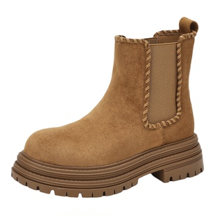 星期六厚底切尔西靴女加绒春季款百搭复古百搭小短靴英伦风马丁靴