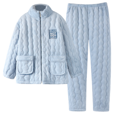 帕兰朵珊瑚绒睡衣女冬季加绒加厚三层夹棉可外穿秋冬款家居服套装