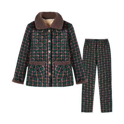 时尚妈妈印花加绒加厚保暖两件套