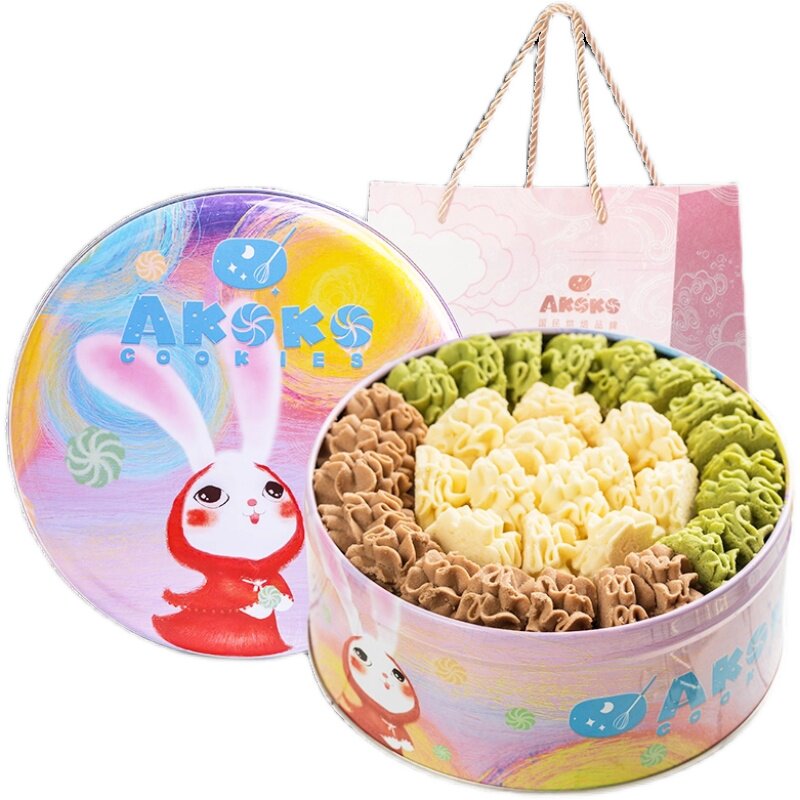 AKOKO小花黄油曲奇饼干560g休闲零食甜品糕点心女生送礼盒教师节