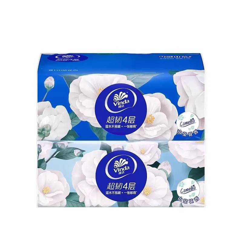 维达山茶花抽纸超韧印花4层加厚家用实惠装整箱餐巾面巾纸卫生纸