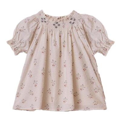 Ryleecru商场同款女童连衣裙司马克缩褶绣碎花满印女宝裙子RC童装