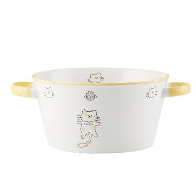 釉下彩陶瓷双耳泡面碗大号家用餐具汤碗学生拉面碗可爱水果沙拉碗