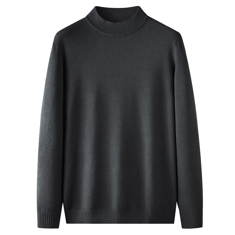秋冬加大码男装半高领纯色针织衫肥佬宽松弹力长袖毛衣保暖打底衫