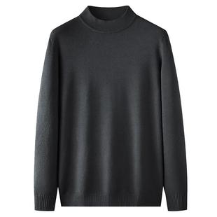 秋冬加大码男装半高领纯色针织衫肥佬宽松弹力长袖毛衣保暖打底衫