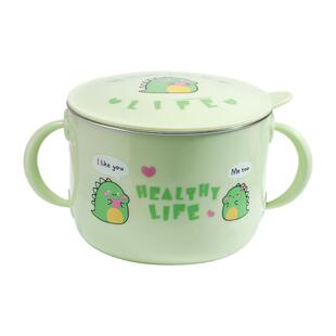 316不锈钢儿童吃饭碗双耳辅食碗防摔防烫带盖可爱宝宝幼儿园餐具