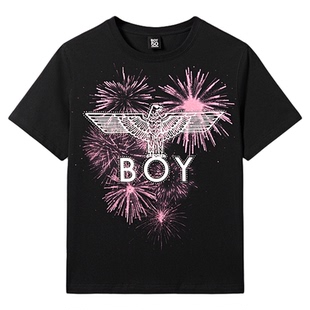 BOYLONDON黑色绚烂烟花潮牌老鹰刺绣百搭26年春夏新款女T恤W01002