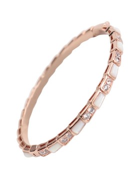 欧美孔雀石玫瑰金白贝母间钻蛇骨手镯女孔雀石蛇形手环送女友礼物