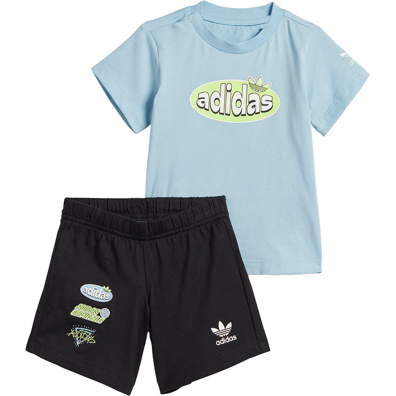 Adidas/阿迪达斯正品三叶草婴童印花舒适运动短袖套装IM1840